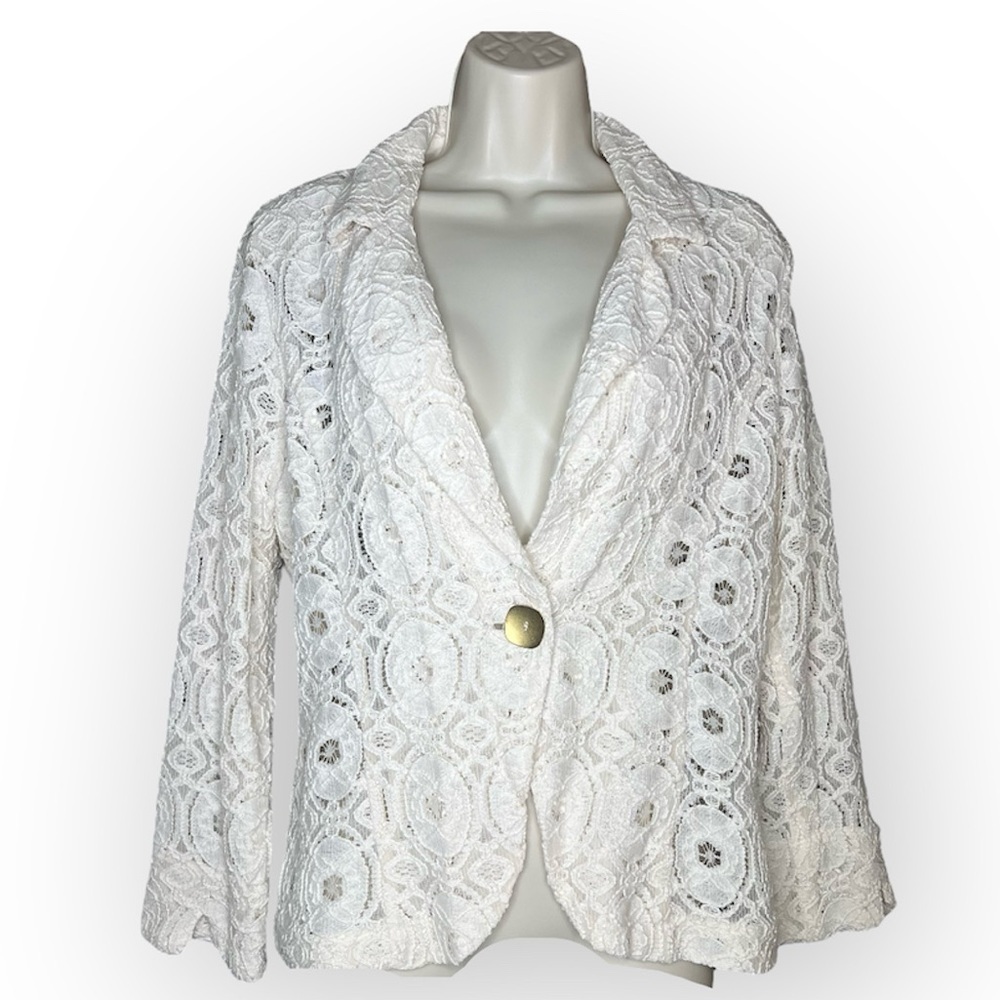 For Cynthia Cream Lace Single Button Blazer Shabby Chic Cottagecore Size Large